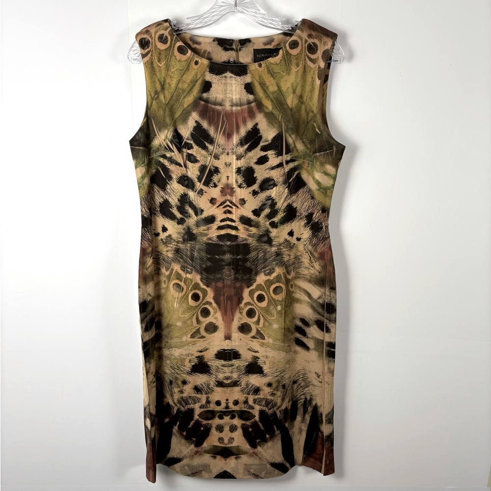 Sleeveless Safari Green Butterfly Camouflage White Lotus Inspired Dress Size 10